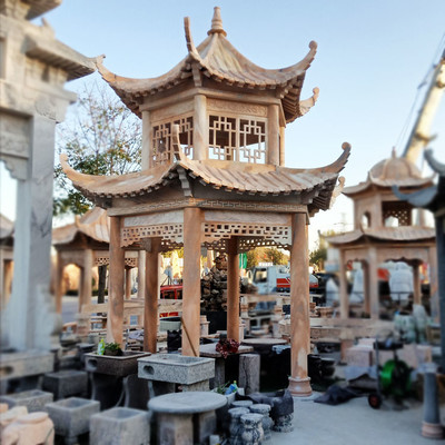 晚霞紅石雕亭子 古建長廊石涼亭 雙層石亭子 別墅園林乘涼休息工程